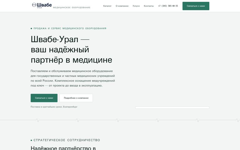 Снимок собранной страницы поставщика медицинского оборудования